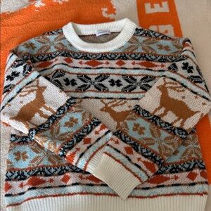 Women's Reindeer Pattern Sweater - Cream and Brown
